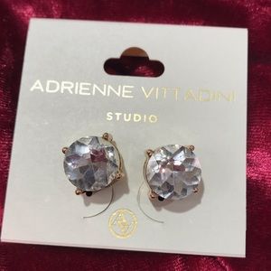 Adrienne Vittadini Statement Piece Clear Faux Crystal Gold Stud Post Earrings